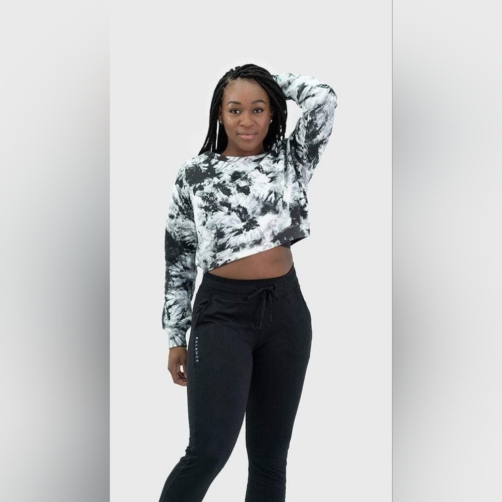 Balance Athletica Essence Cropped Sweatshirt, Tie Dye Poise Black & White